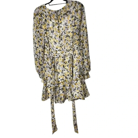 Karl Lagerfeld Ruffled floral sheer babydoll dress,chiffon frill,tiered,tie wrap - Picture 16 of 16
